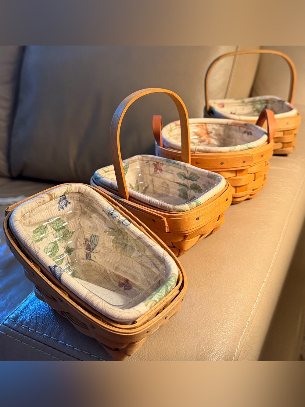 LONGABERGER 4 SETS OF BOOKING BASKETS WITH BOTANICAL FEILD LINERS/EXCELLENT!
